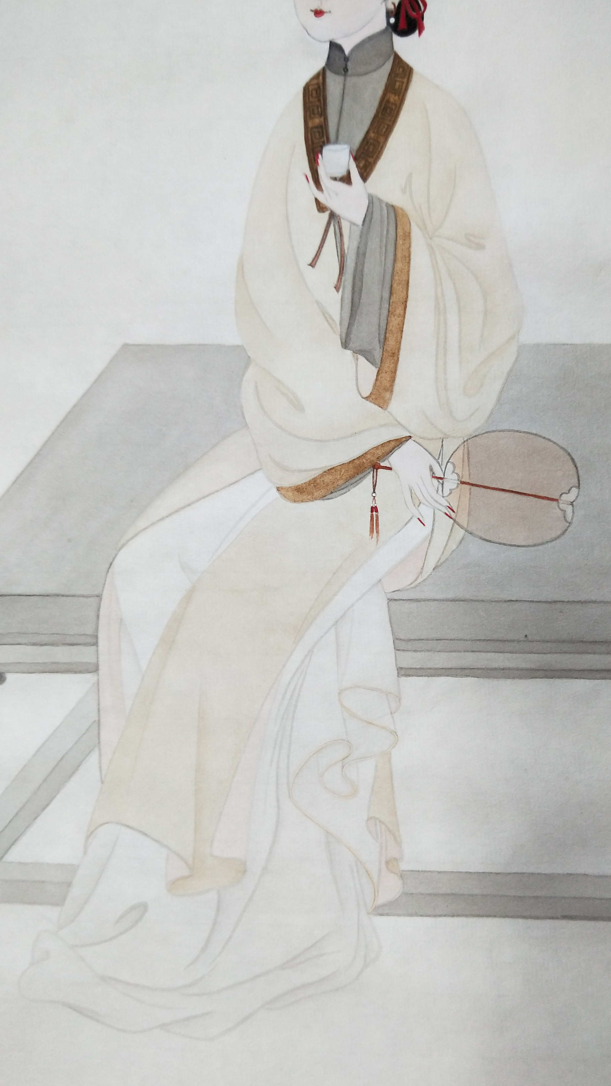品茶图(黄丽燕国画仕女图传统人物绘画)