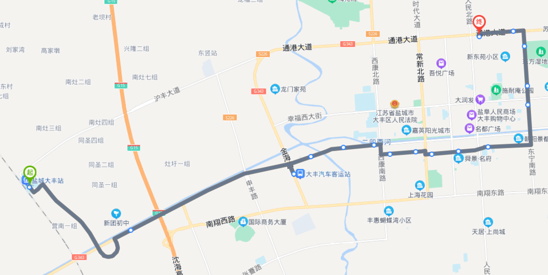 江苏盐城大丰火车站途经公交车线路乘坐点及其运行时间
