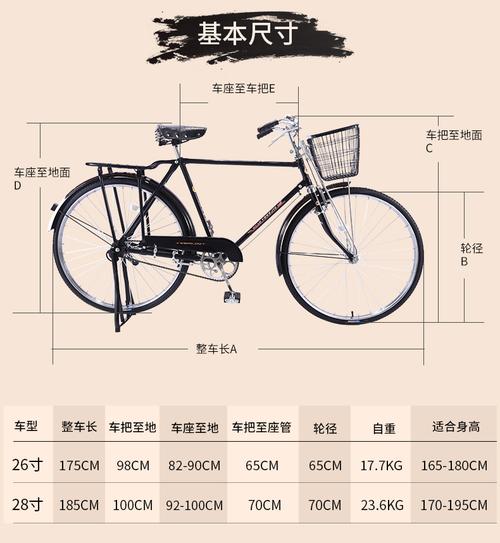 通常,自行车的尺寸有20寸,24寸和26寸等,这些都是以英寸为单位的车轮