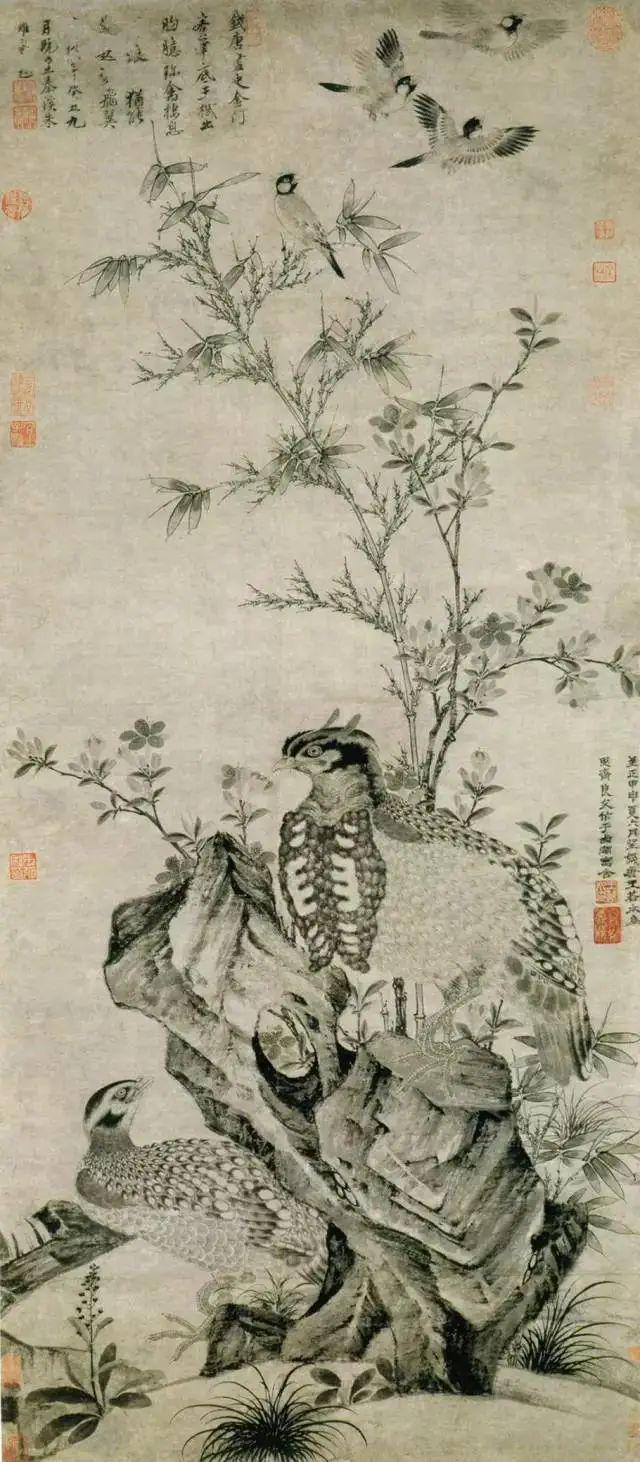 元代王渊的水墨花鸟画