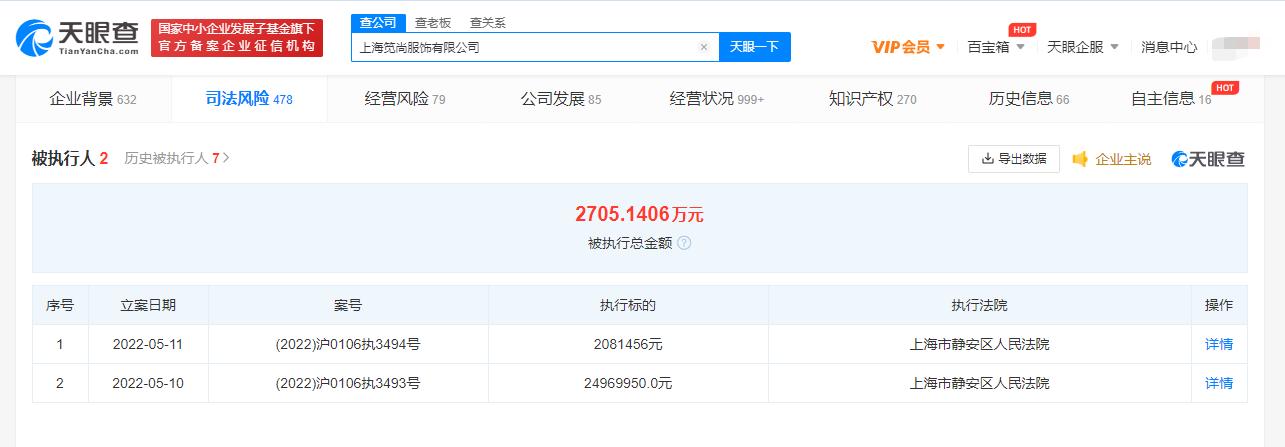 袁巴元公司mjstyle被强制执行2705万