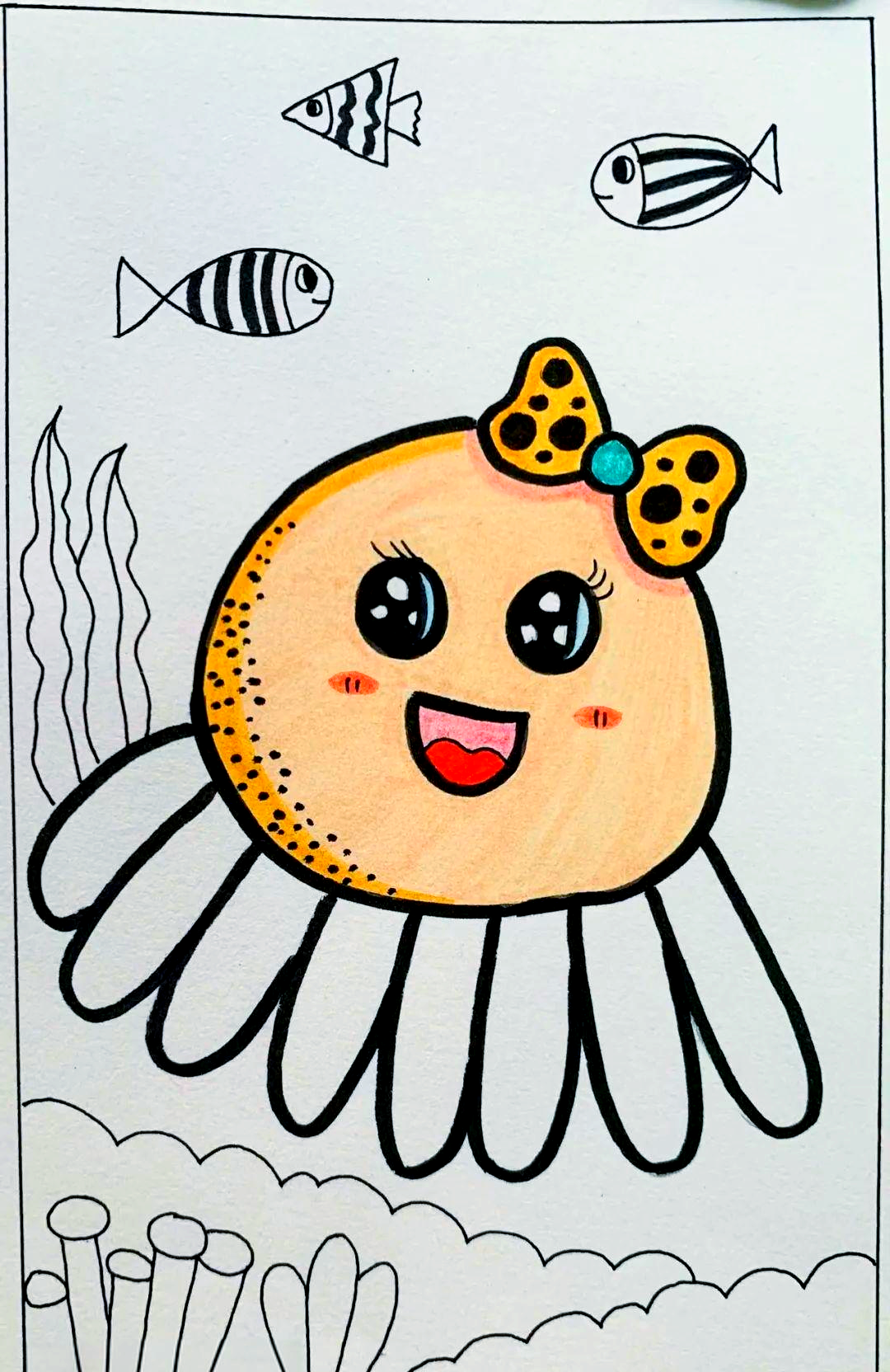 彩色线描小章鱼绘制指南