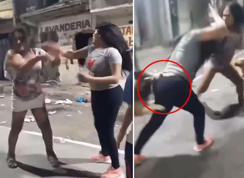两女子马路上互殴图片