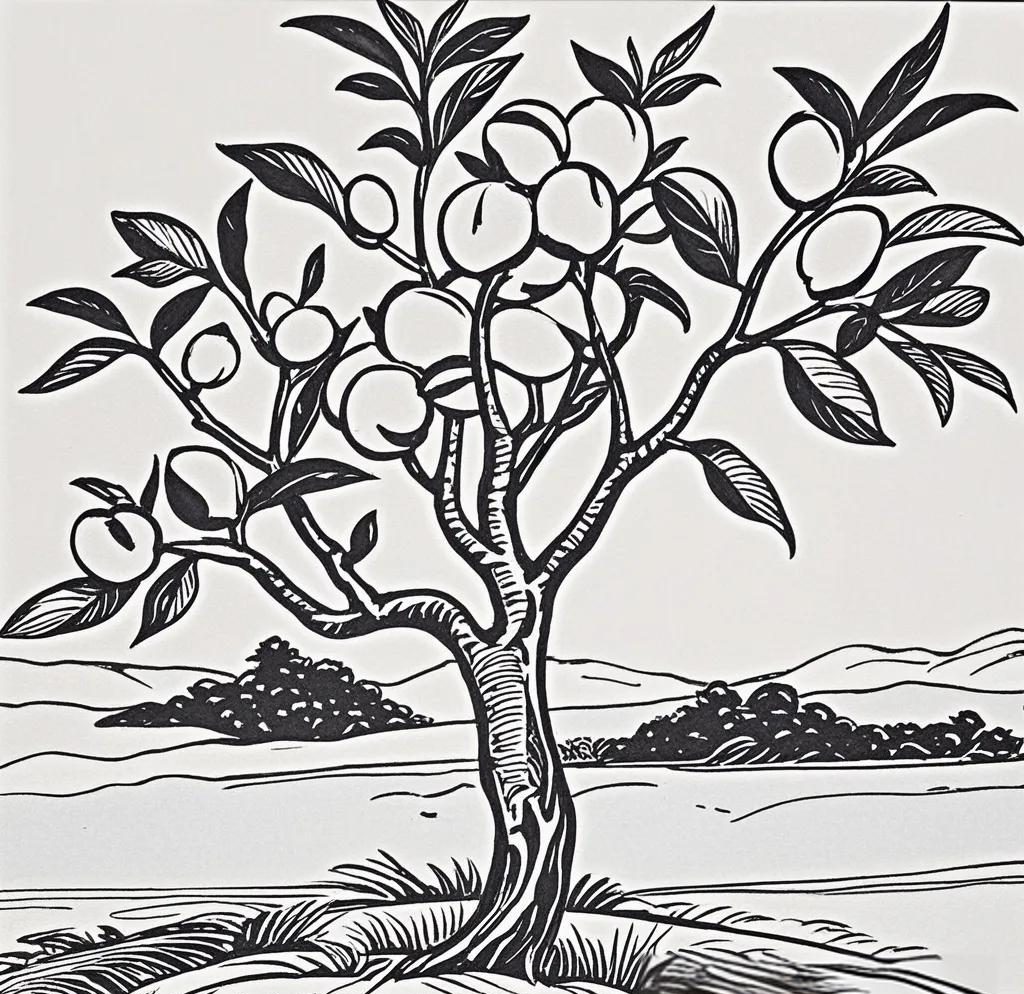 桃树简笔画线稿图绘画技巧详解