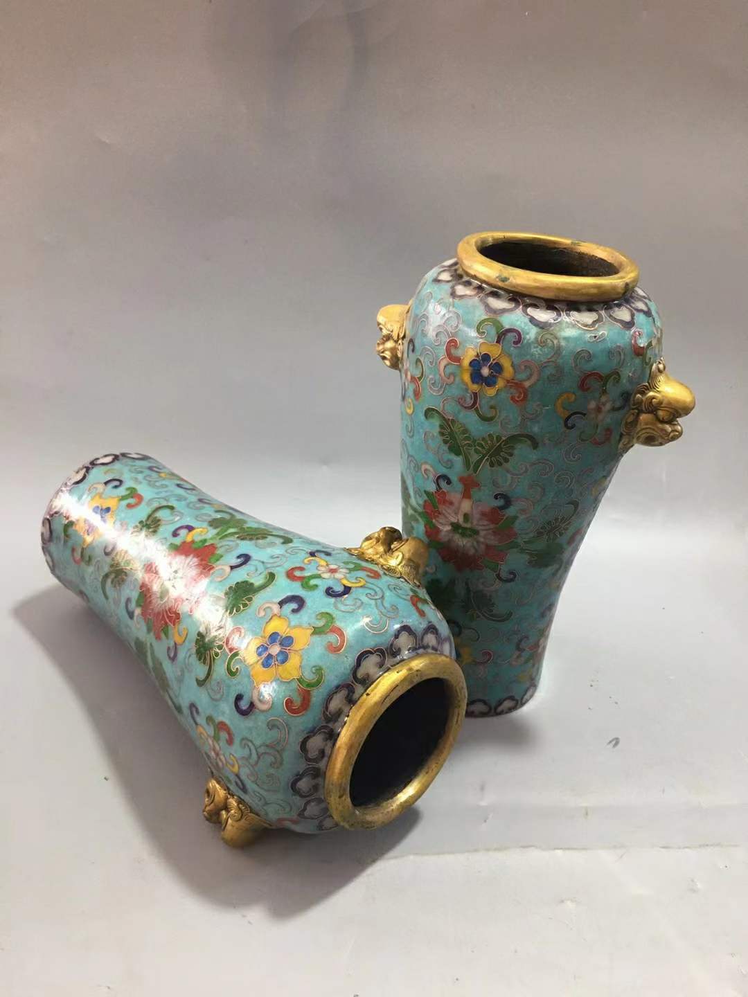 铜胎掐丝珐琅狮耳朵花瓶「旧藏」高23cm口径8cm