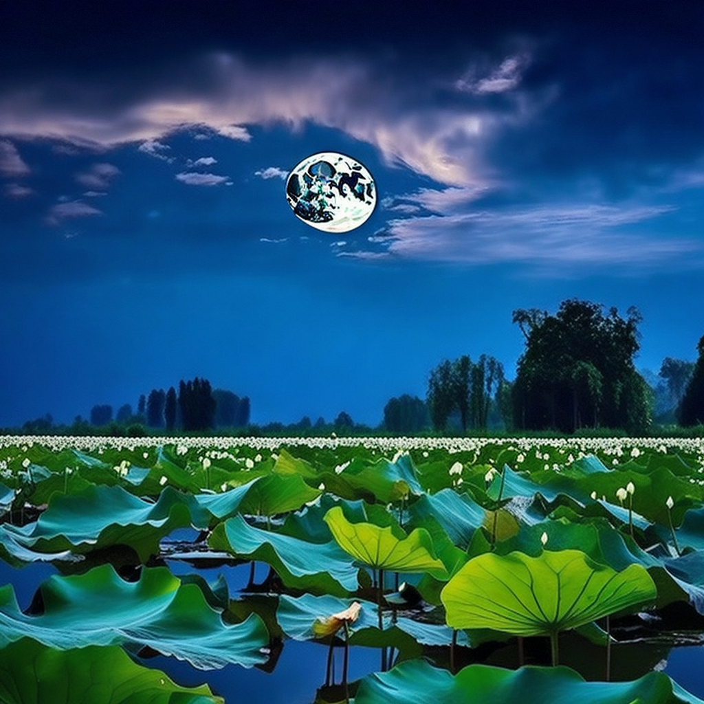 ai版《荷塘夜色》散文:一幅宁静而深邃的画卷