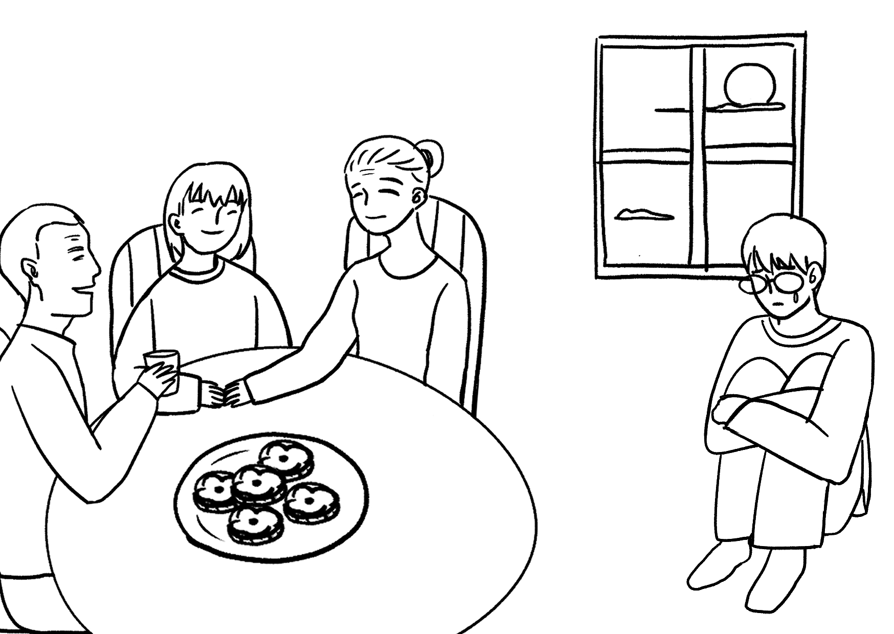 家人团聚吃月饼简笔画图片