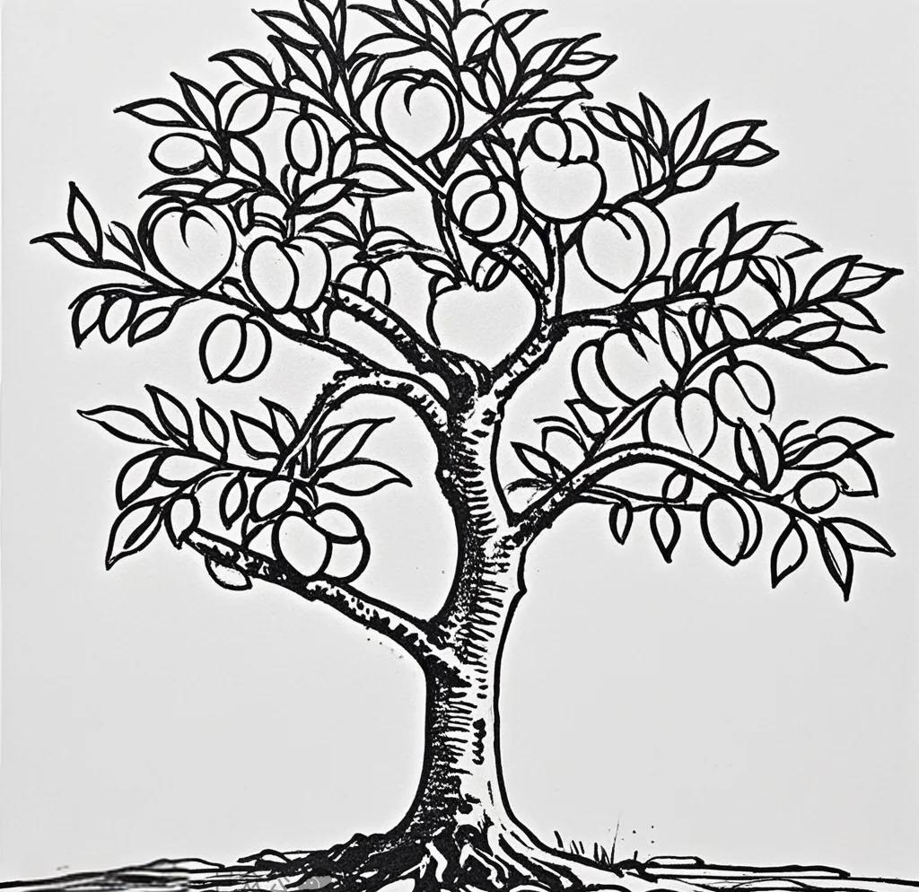 桃树简笔画线稿图绘画技巧详解