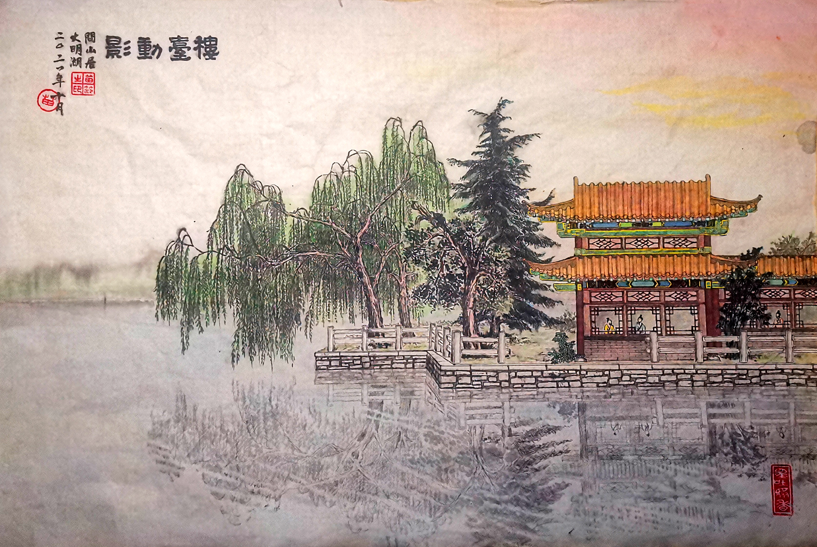 手绘济南大明湖问山居(界画)