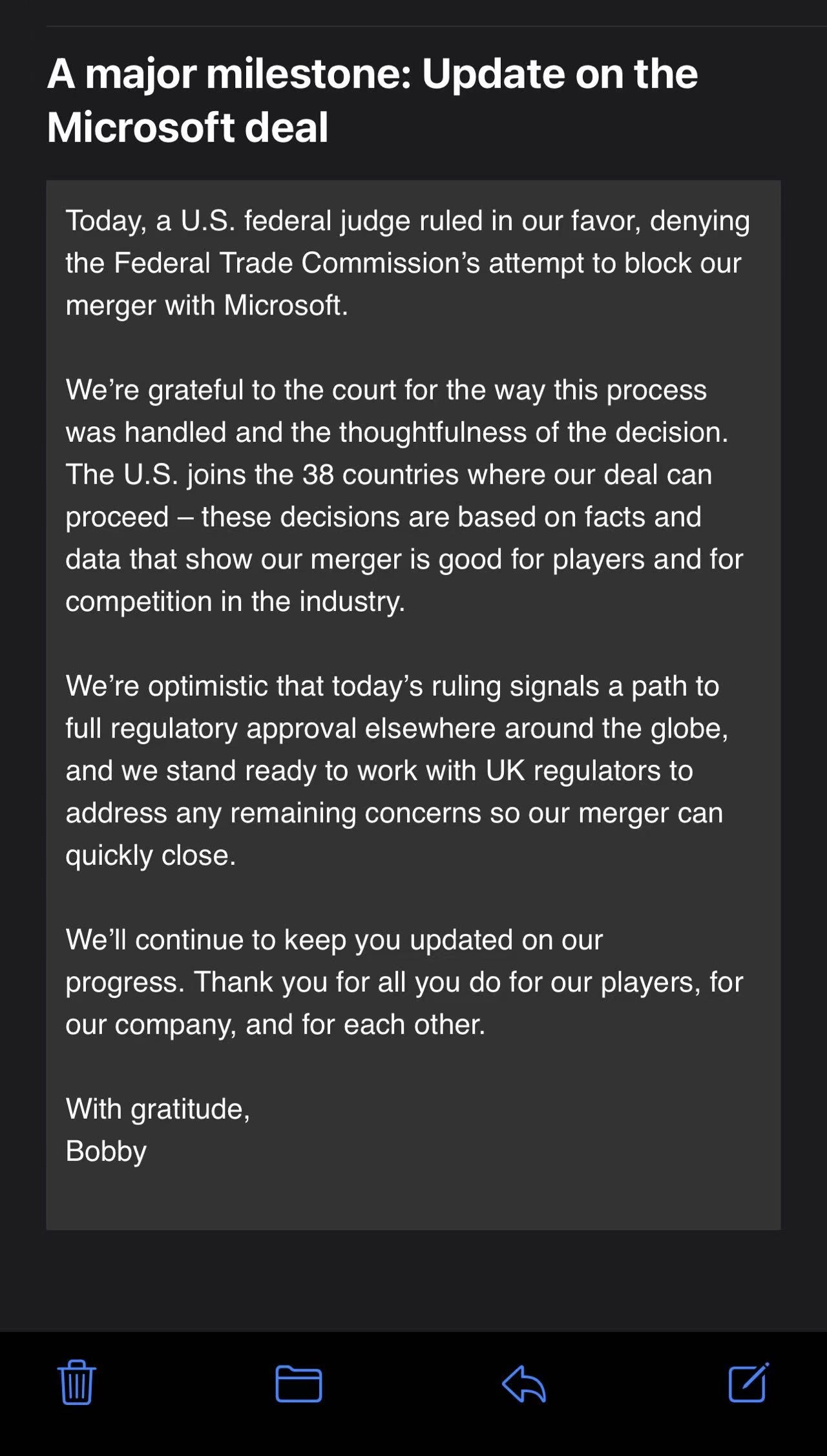 微软收购动视暴雪取得重大进展!市值一夜飙升超460亿元