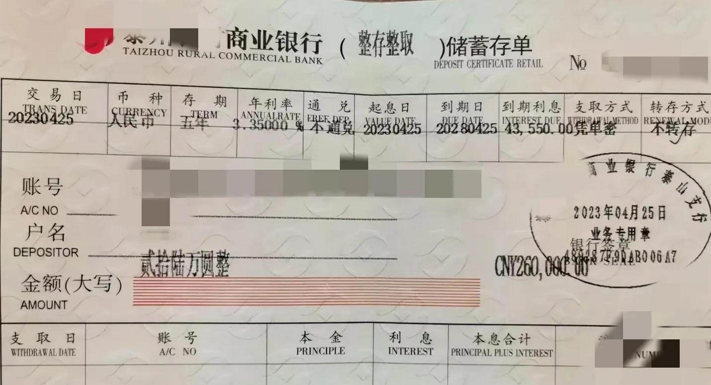 一般小行利率能高些,不过这家农商行的五年期利率3.