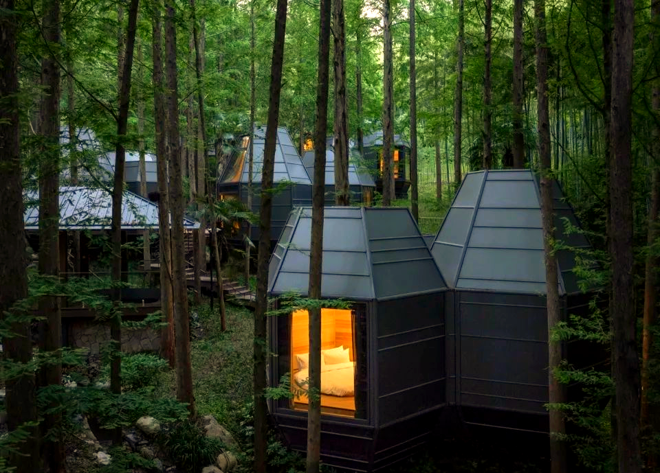 民宿探秘:杭州市良渚街道安溪东明山森林公园的多款小木屋