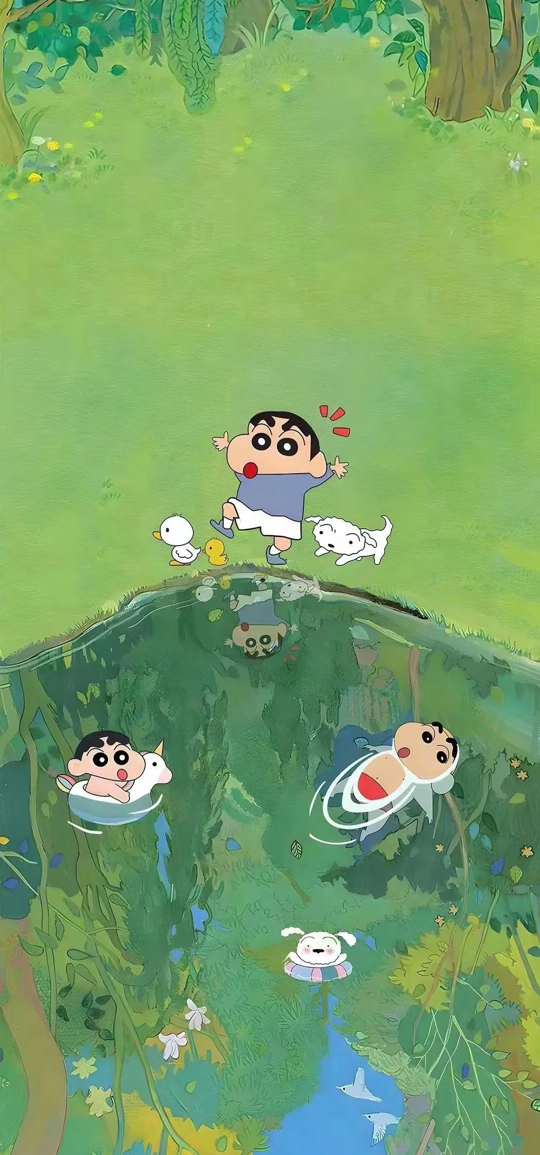 蜡笔小新风格绿色治愈壁纸