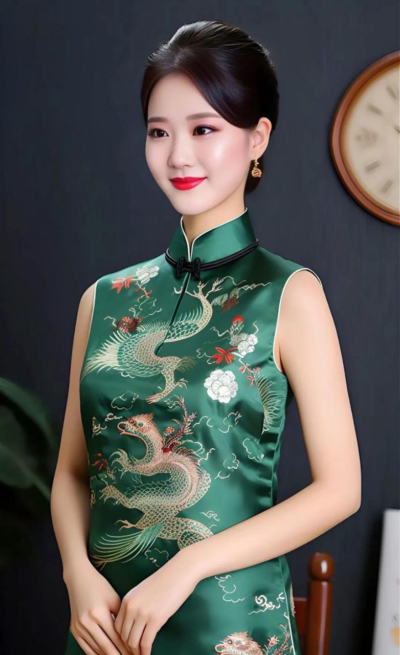 国风青色旗袍美女