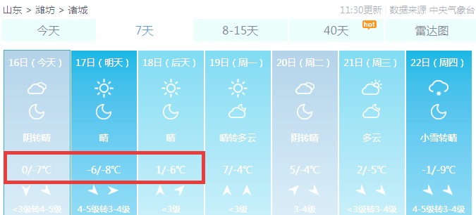 诸城市天气预报一周