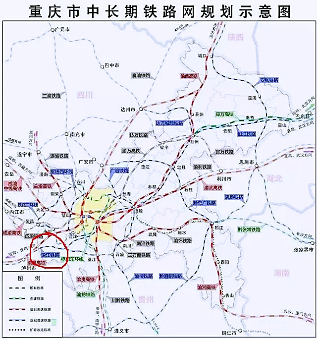 瀘州新建城際鐵路至江津,遠期延伸至重慶南岸和萬州