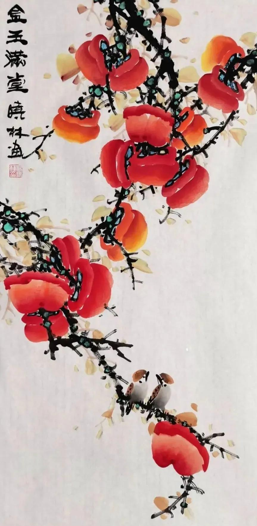 多幅国画柿子图,寓意柿柿如意,感受传统文化的温暖祝福