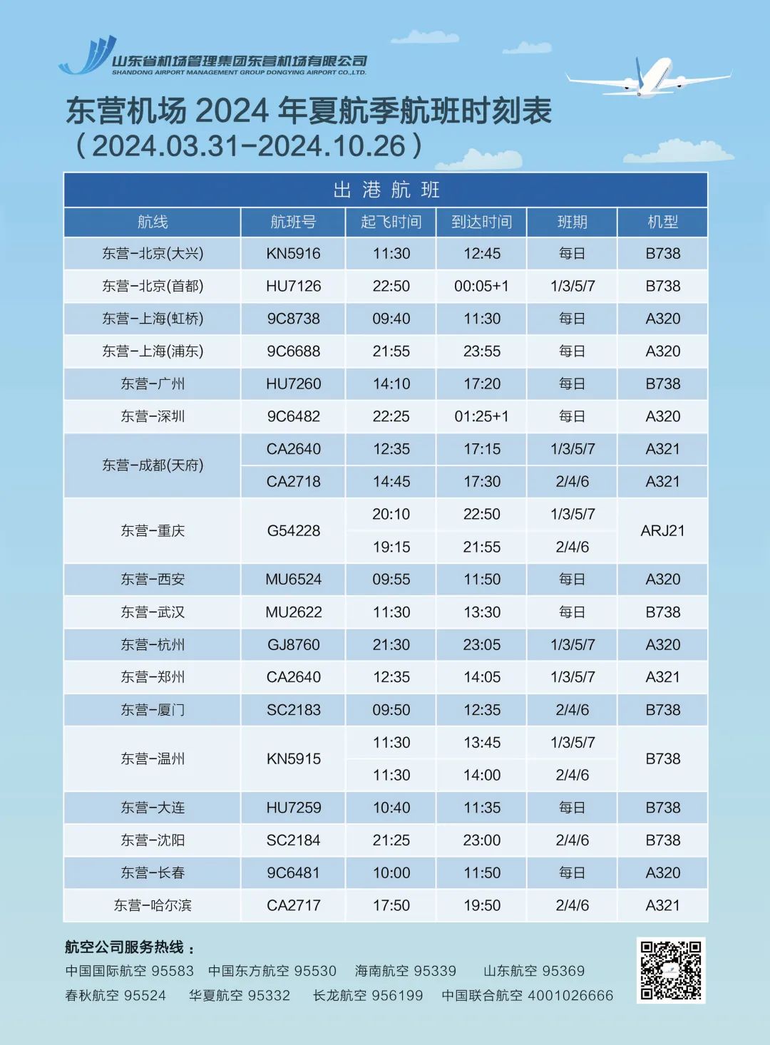 东营机场夏季航班时刻表来了