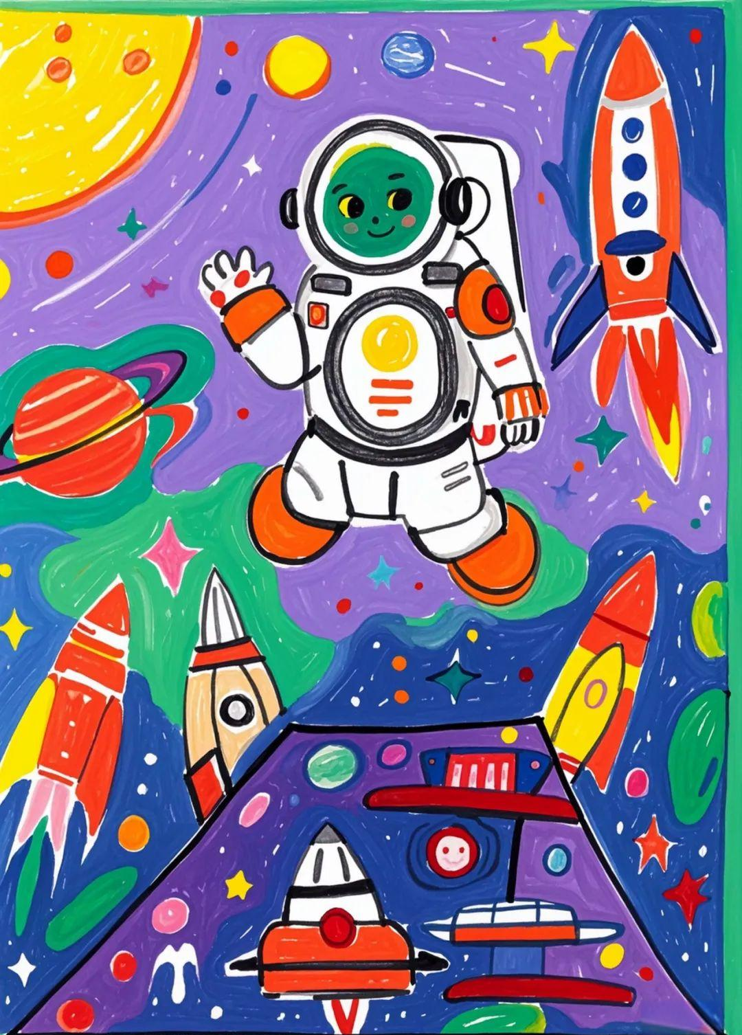 科幻科技主题的幼儿绘画获奖作品精选,附详细绘画技巧与过程,轻松掌握
