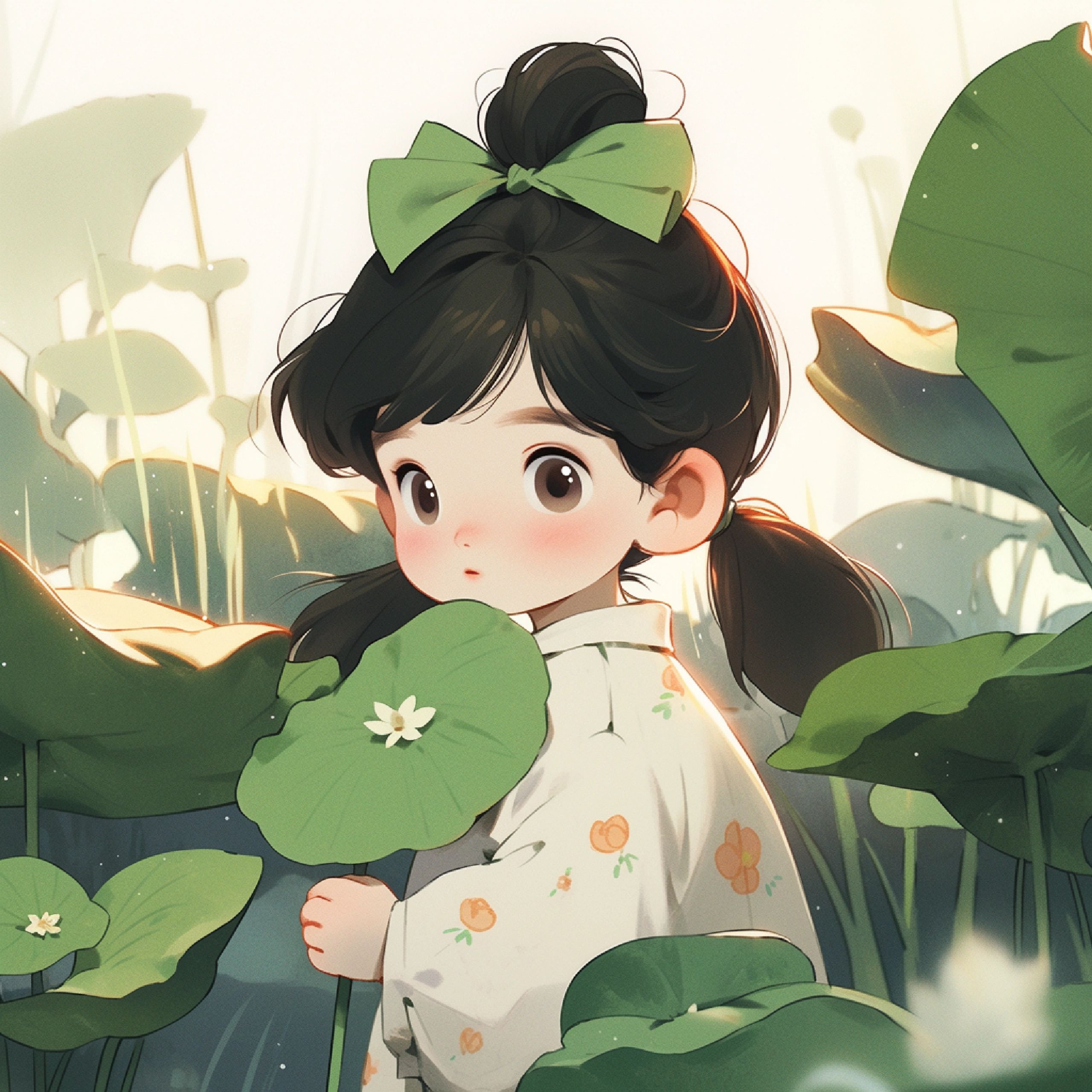 卡通头像|荷花女孩头像|治愈系女孩|荷花系列之可爱小巧玲珑篇