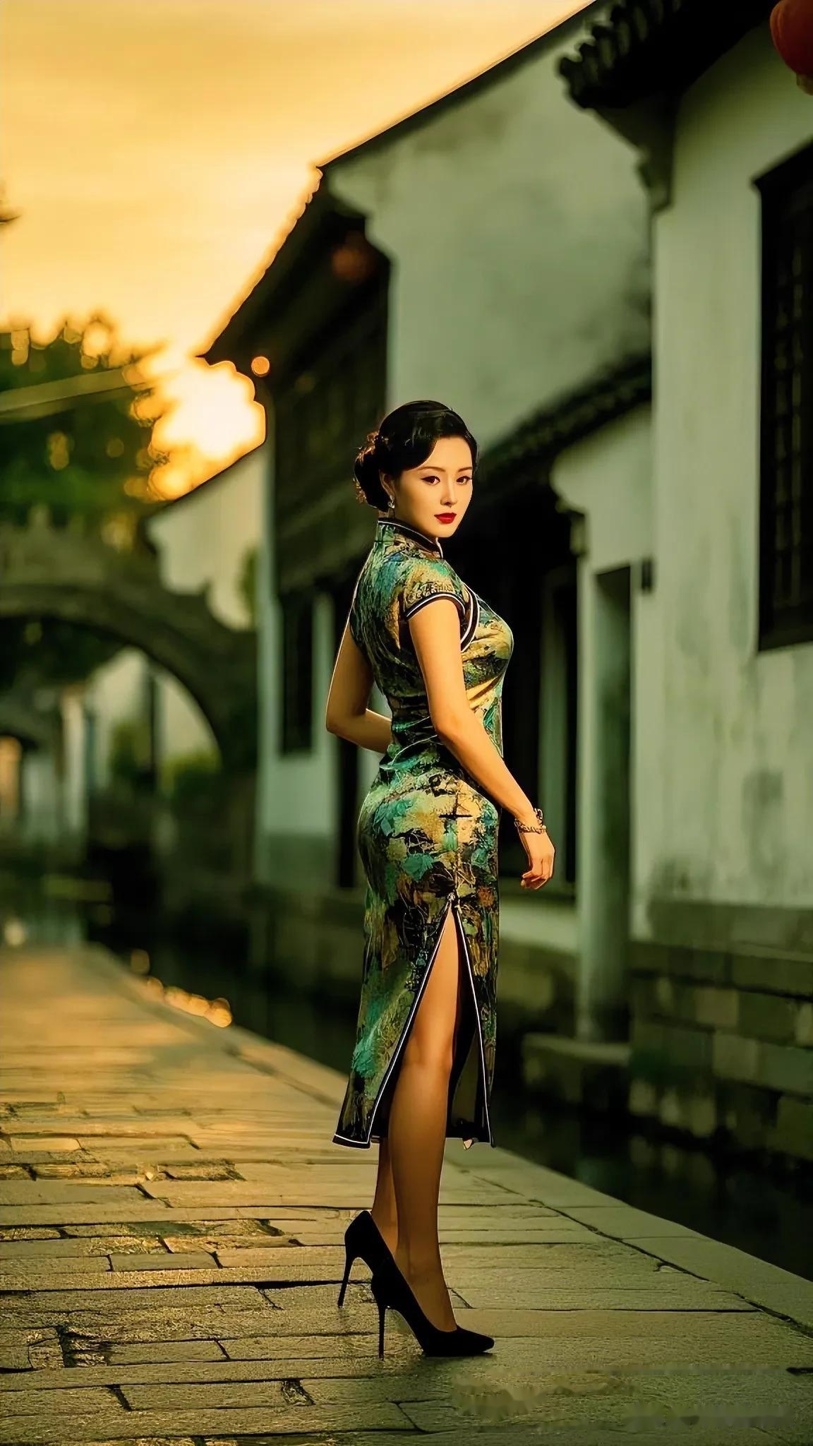 江南水乡的旗袍女子
