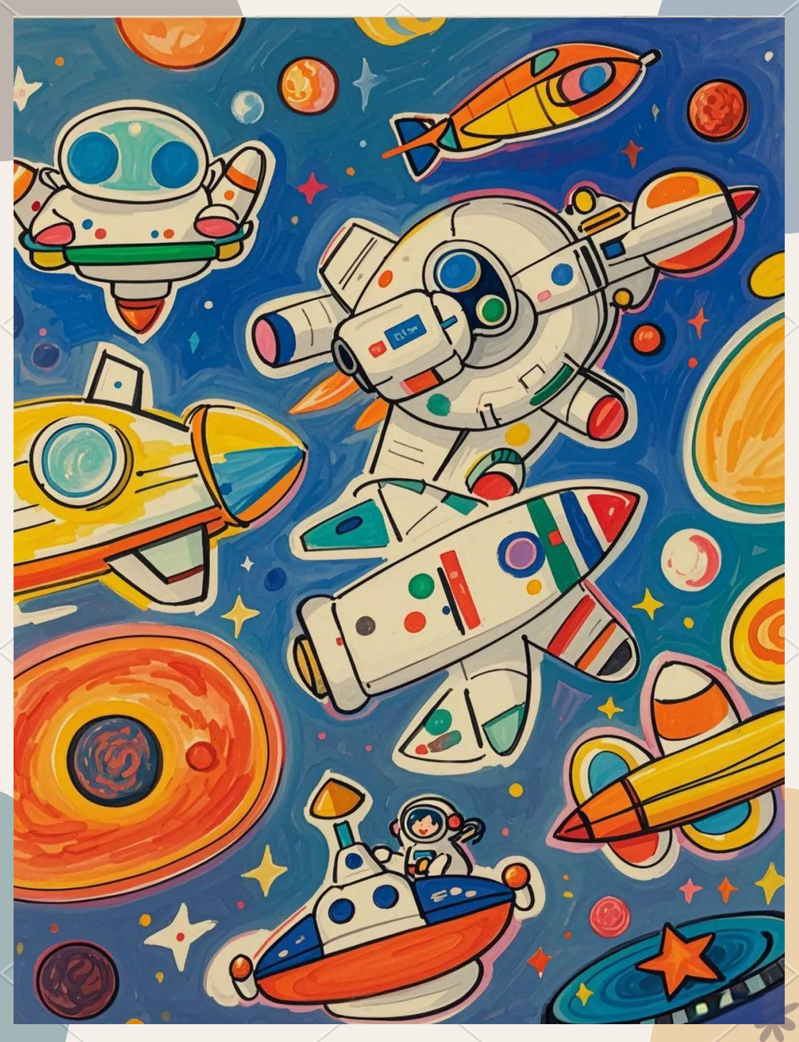 探索宇宙的航天航空主题儿童画