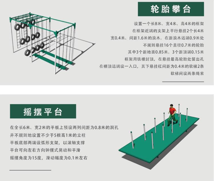全套渡海登岛400米障碍场器械尺寸介绍