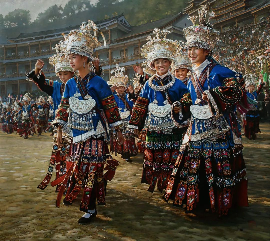 油画《欢乐的苗寨》创作随笔 文/张立宪