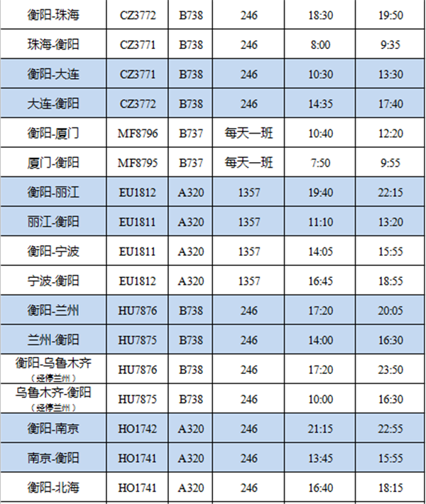 南岳机场航班时刻表图片