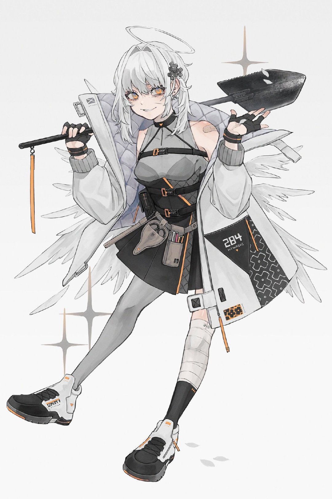 画师「ゆづひ」作品欣赏:用色淡雅的机能风白发酷 girl 人物插画