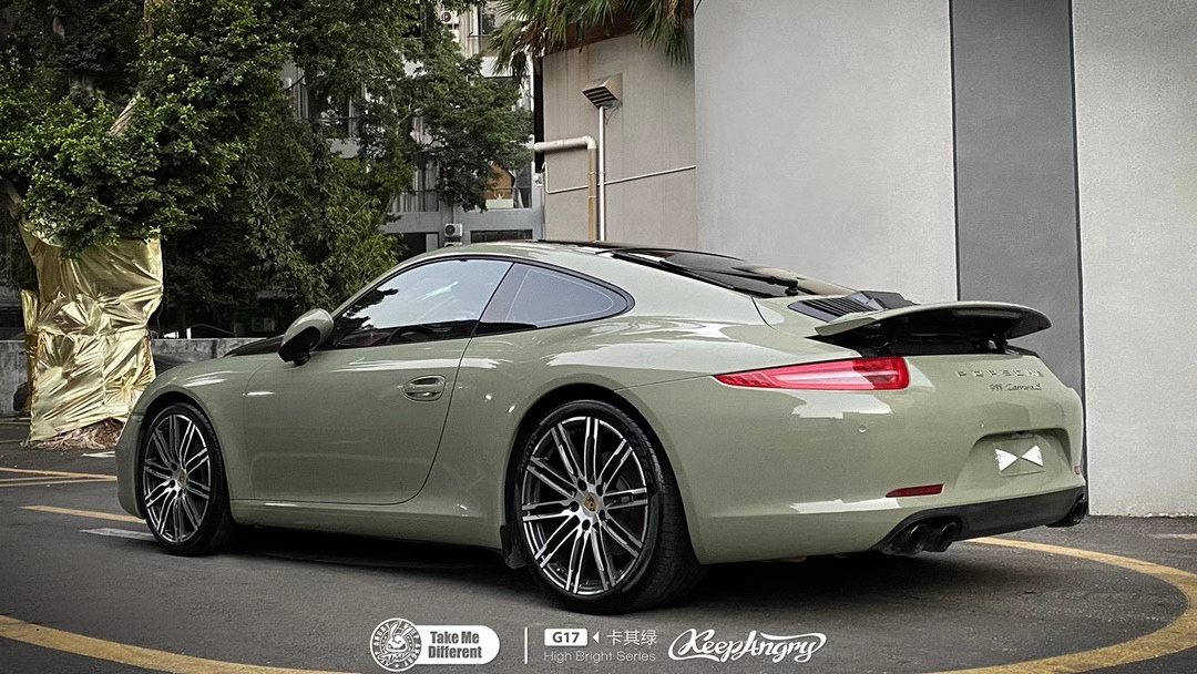 tmd潮牌改色膜—保时捷911卡其绿