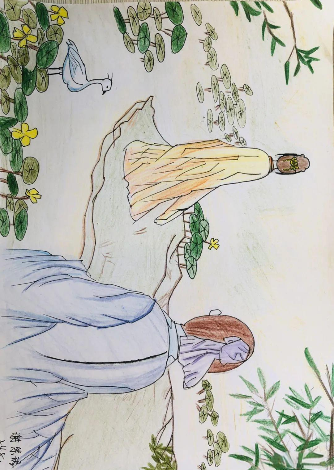 为《关雎》画插图,表达诗歌的意境和情感