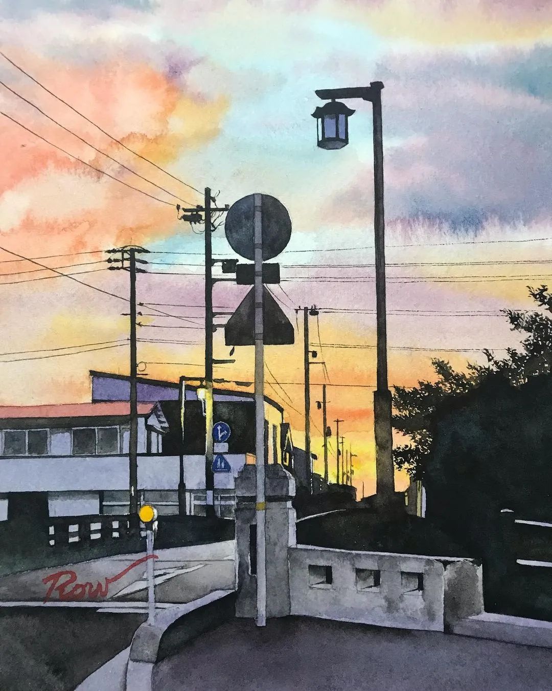 水彩|一抹暖阳 水彩风景 水彩街道 日本画家竹内柔