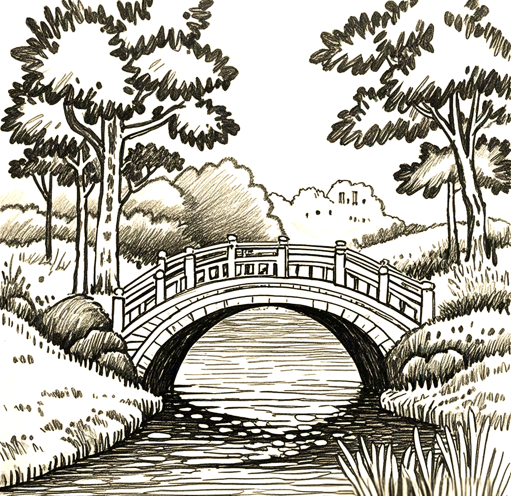 山水小桥流水的线描绘画技巧与心得分享