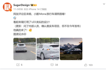 今年无缘发布！小鹏MONA旅行车谍照首曝：尾灯采用L03同款设计