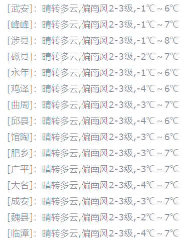 今日邯郸天气预报预报