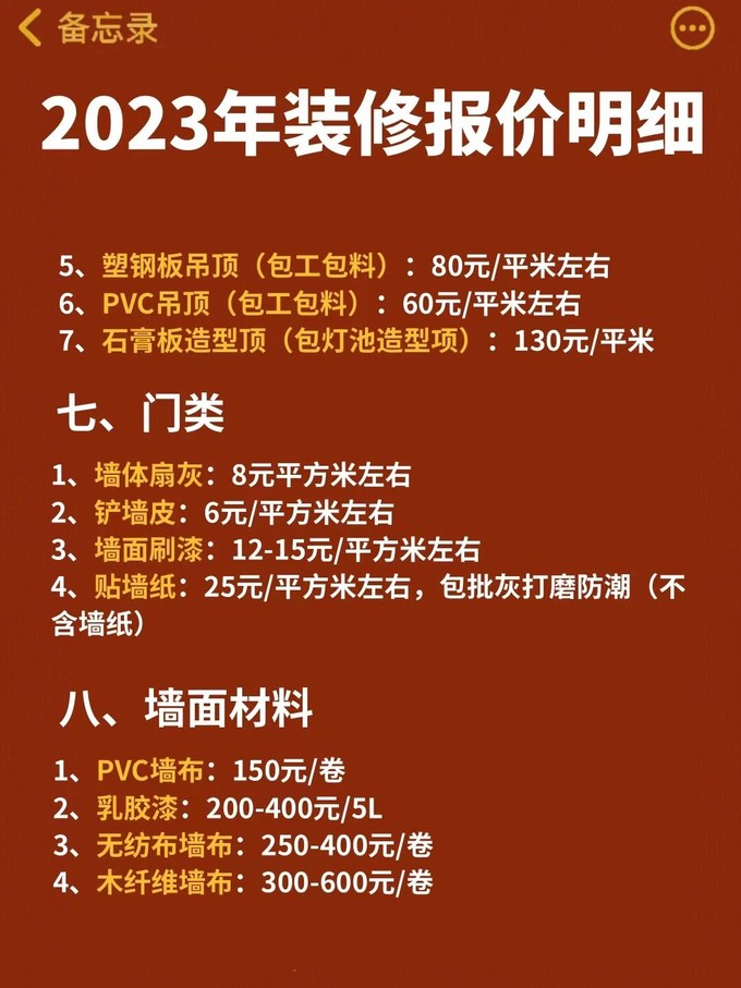 精心整理的2023黃梅縣新房裝修報價表「建議收藏」