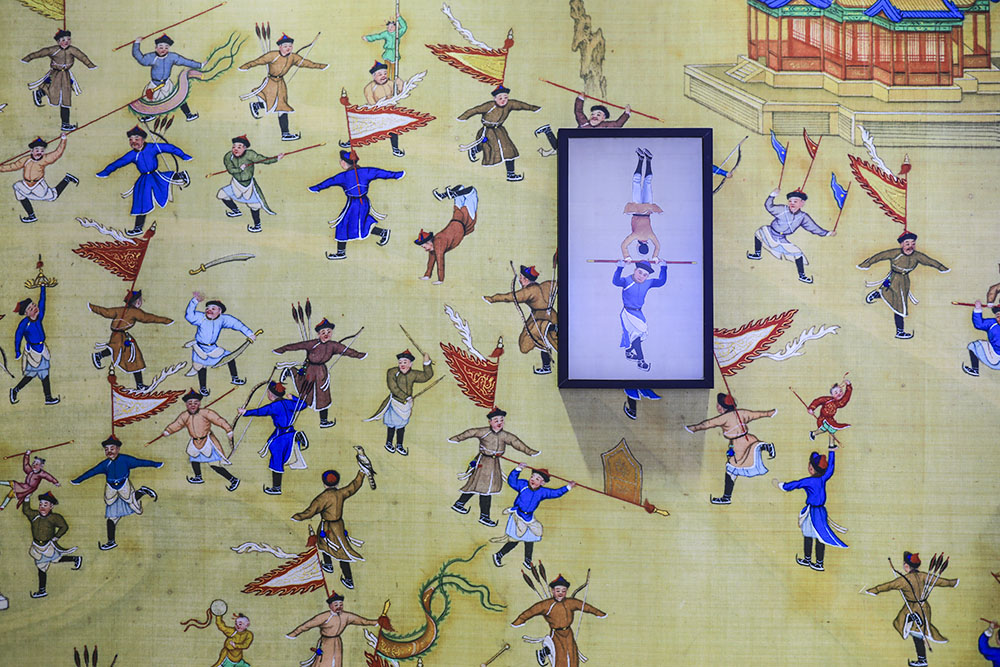 会国家会议中心展区,故宫博物院为冰嬉图制作了动画系列让古画动起来