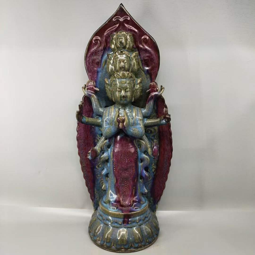 钧窑千面佛造像摆件旧藏宽26cm高58cm