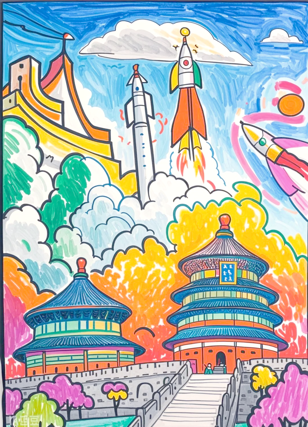 红色主题的创意儿童绘画构思,展现孩子们对祖国的热爱与未来憧憬