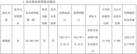 汇嘉时代控股股东潘锦海质押2858万股 用于支持公司生产经营