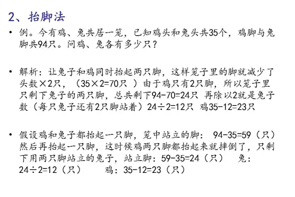鸡兔同笼解题方法公式