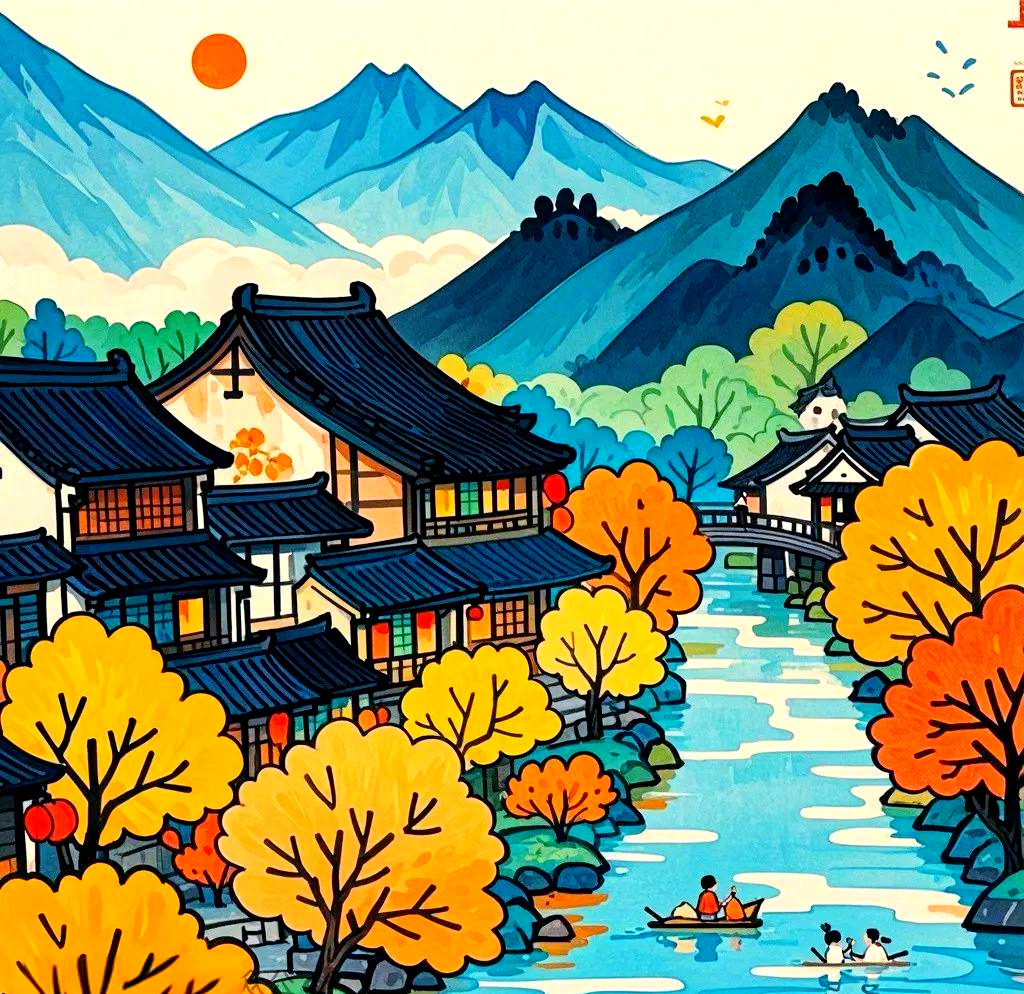 马克笔秋景画,展现国风韵味与创意之美