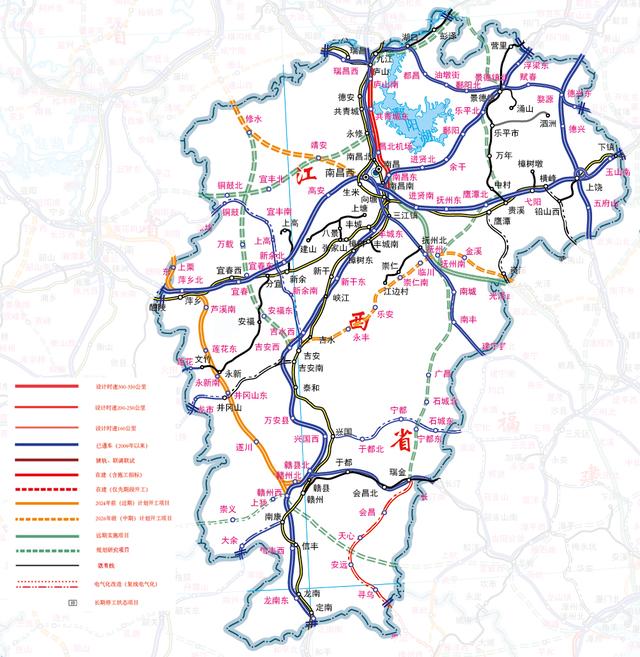 江西省铁路网络规划示意图,南昌将打造"米"字型高铁网络