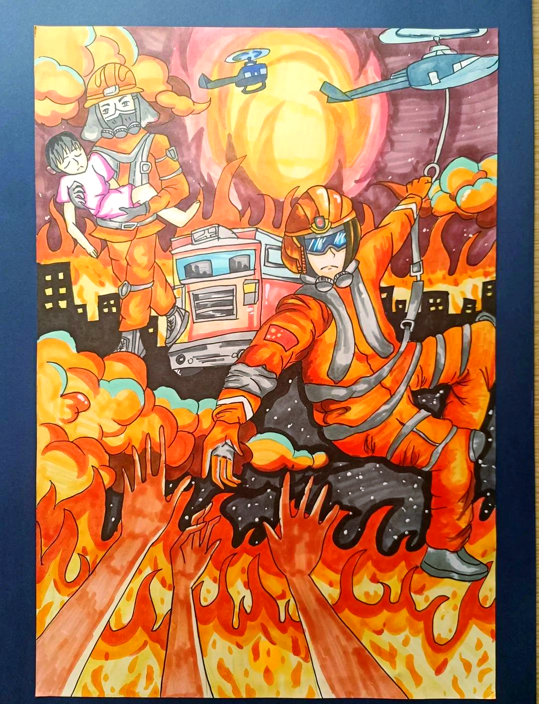 孩子们眼中的消防战士:绘画致敬最美逆行者