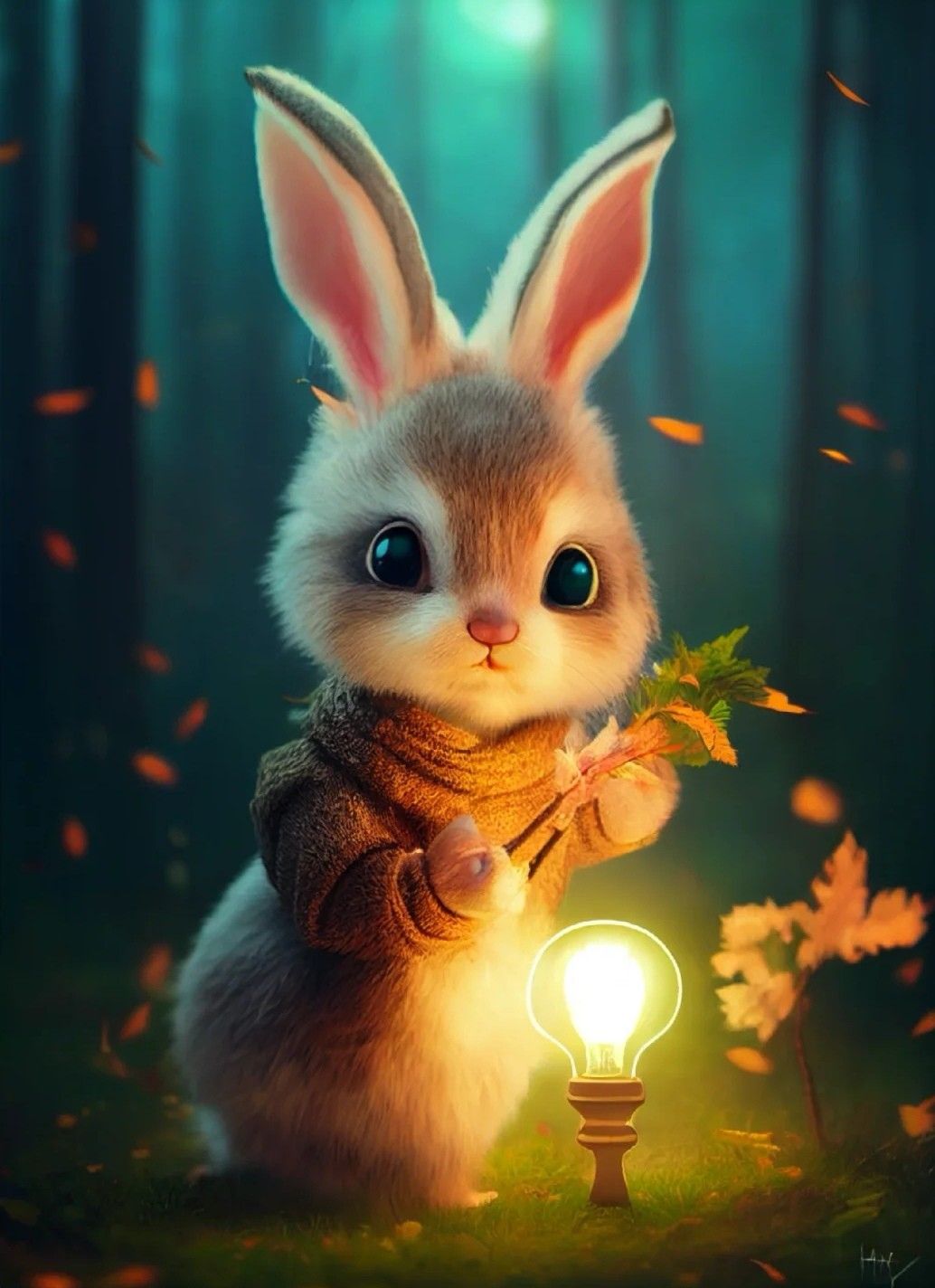 可爱的小兔子壁纸系列四,落叶纷飞的季节,无水印