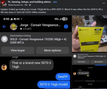 玩家用192GB DDR5换了张RTX 5070 Ti！亏大发了