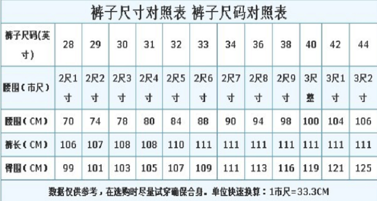 裤子26是多大尺码