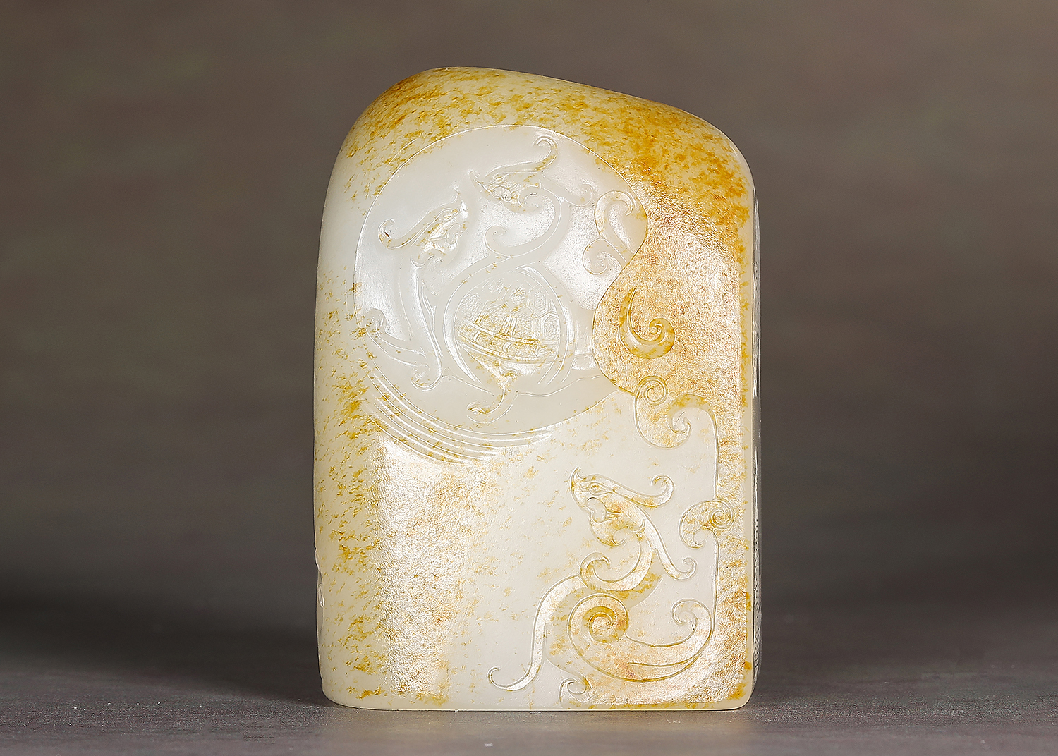 和田籽料 洒金皮 仿古四圣兽摆件 苏帮玉雕大师葛洪作品