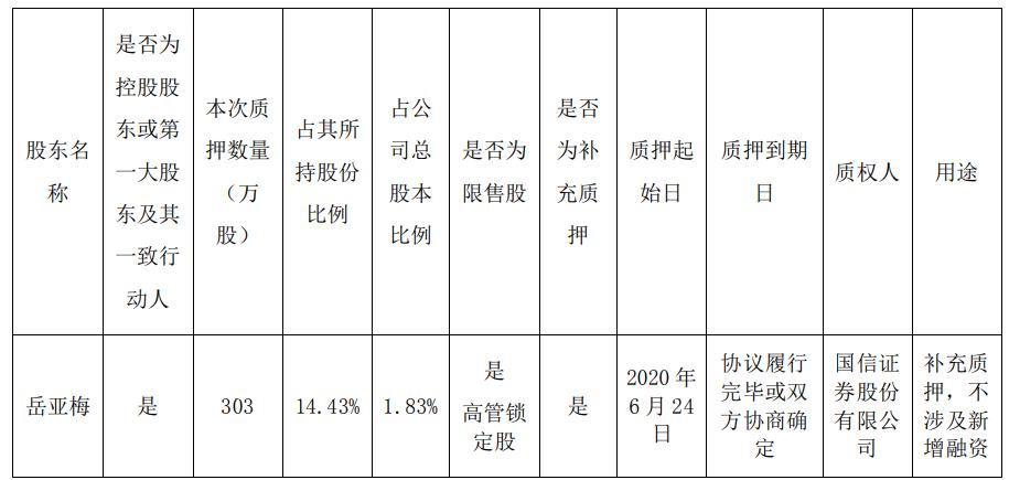 熙菱信息控股股东岳亚梅质押303万股 用于补充质押